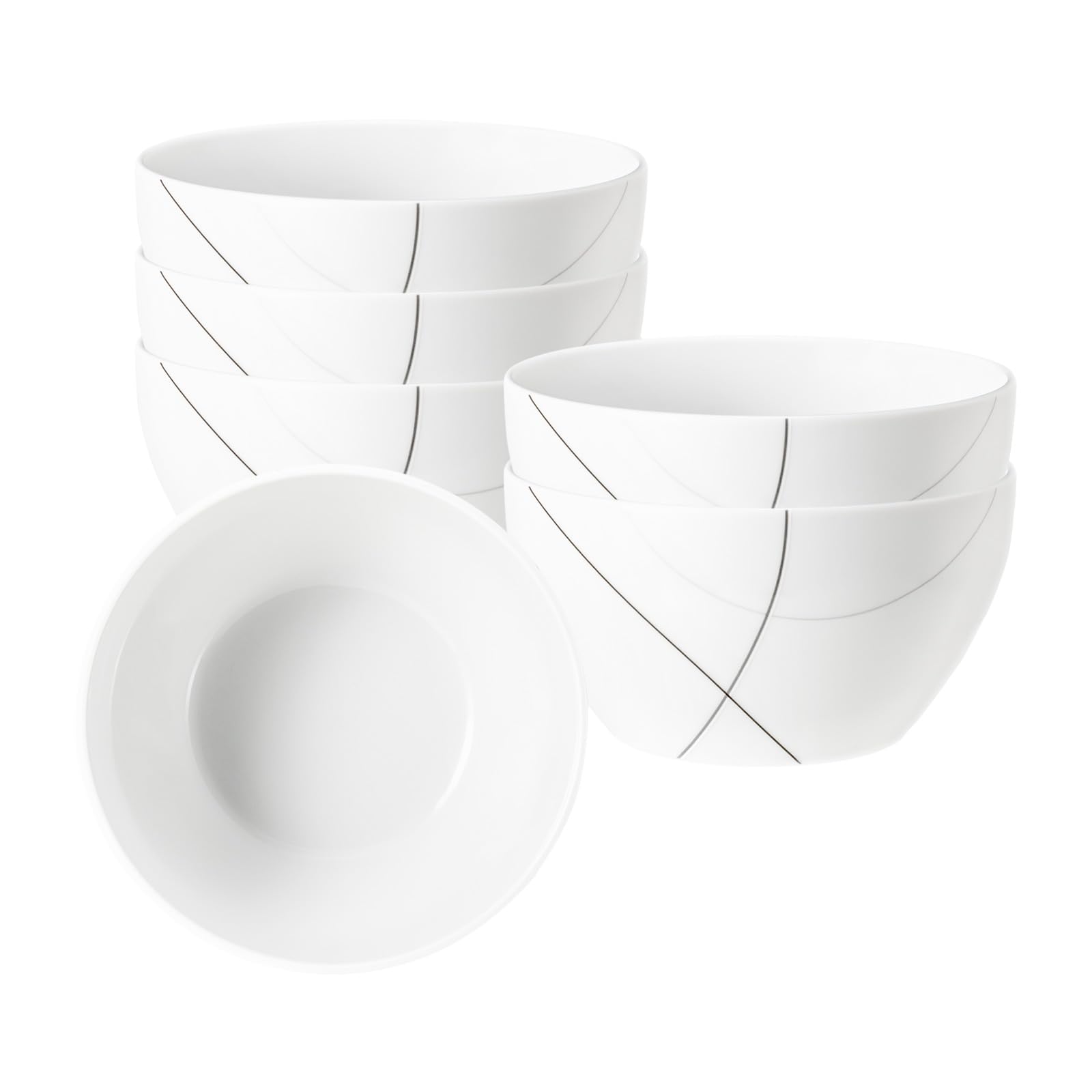 Seltmann Weiden Trio Highline Müslischale 15 cm, 6er Set, Dessertschalen mit schwarzen und grauen Dekorlinien, Spülmaschinen- und Mikrowellenfest, Porzellan, Weiß