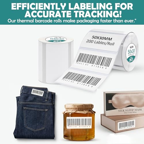 Image of GLUN Thermal Labels 50mm x 30mm | 2 Inch Self Adhesive Sticker Roll | Barcode, Shipping, Address Labels for Thermal Printer | 1000 Stickers (Printer Not Included)