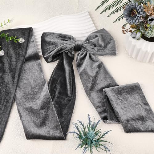 CRASPIRE Wedding Belt Women Velvet Sash Belt Gray Tie Long Dress Sash Waist Bridal Neck Scarf for Prom Party Special Occasion Dress Bridal Sash Belt 99 x 3.9 inch3