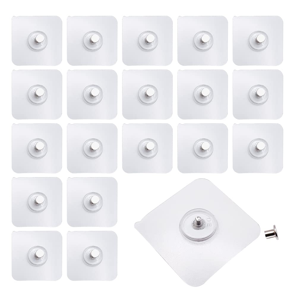 Hliws Transparent Self Adhesive Hooks-20 Pcs Picture Hangers Without Nails,Waterproof Seamless Screw Nail,For Picture Bathroom Kitchen(7Mm Screw Rod)