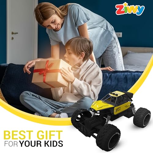 Image of Yellow RC Car Rock Crawler Remote Control Car with LED Headlight, Rechargeable Battery High Speed Off Road RC Car, Monster Truck Toy Car for Kids & Boys 7-14 Years | Remote Control Car Toy Gift
