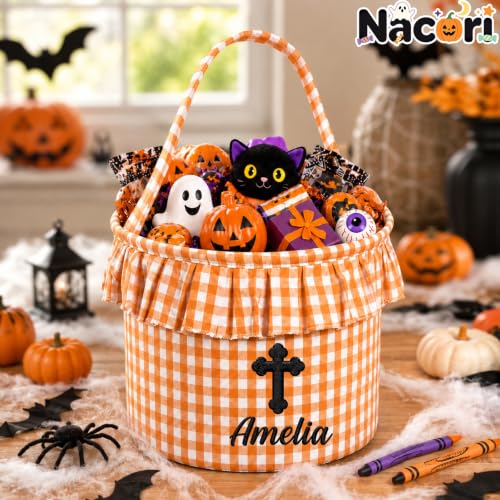 Image of Personalized Halloween Basket Custom Halloween Basket Candy Bucket for Kids