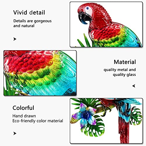 John's Studio Parrot Wall Decor Outdoor Metal Garden Bird Hanging Art Glass Sculptures Home Theme Decorations For Living Room, Bedroom Yard, Fence And Patio - 22 Inch #TOP1