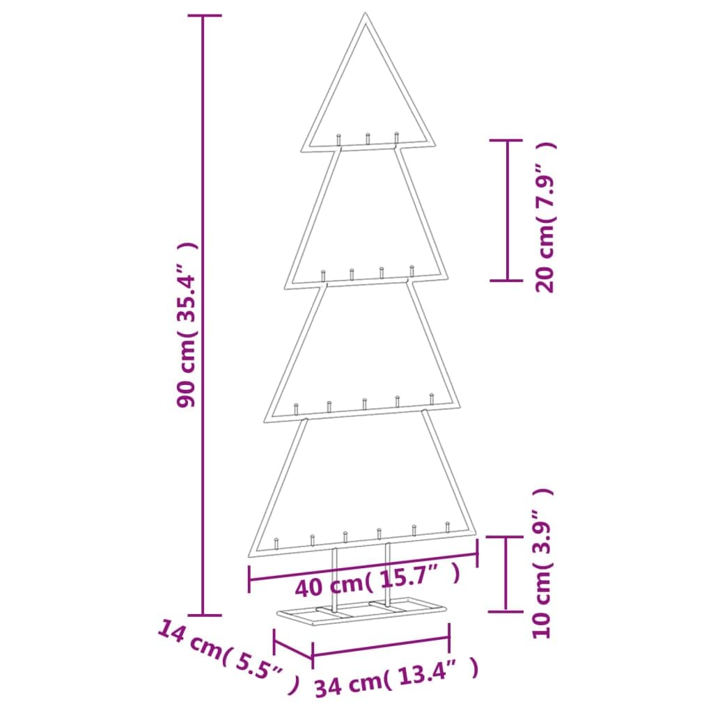Sapin de Noël en métal noir 90 cm avec 18 crochets - En acier revêtu par pulvérisation - Design moderne pour boules de Noël et guirlandes lumineuses - Peu encombrant