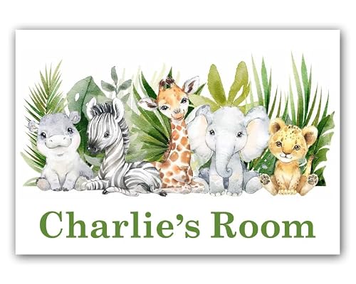 Personalised Safari Animals Door Sign Vinyl Sticker Decal Children's Room Bedroom Kids