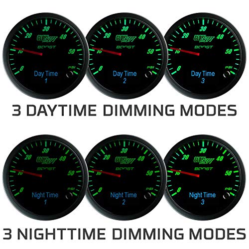 Glowshift 3In1 Analog 60 Psi Boost Gauge Kit With Digital 2200 F Pyrometer Exhaust Gas Temperature Egt & 150 Psi Pressure Readings - 10 Selectable Led Colors - Black Dial - Clear Lens - 2-3/8" 60Mm #TOP6
