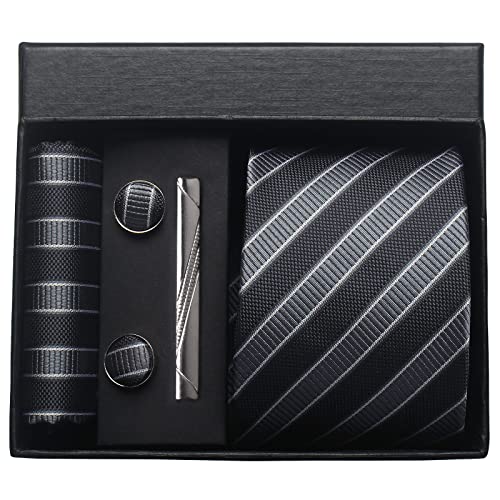 Image of Striped Plaid Polka Dot Mens Tie Formal Necktie Pocket Squares Ties Clips Cufflinks Classic for Men Set