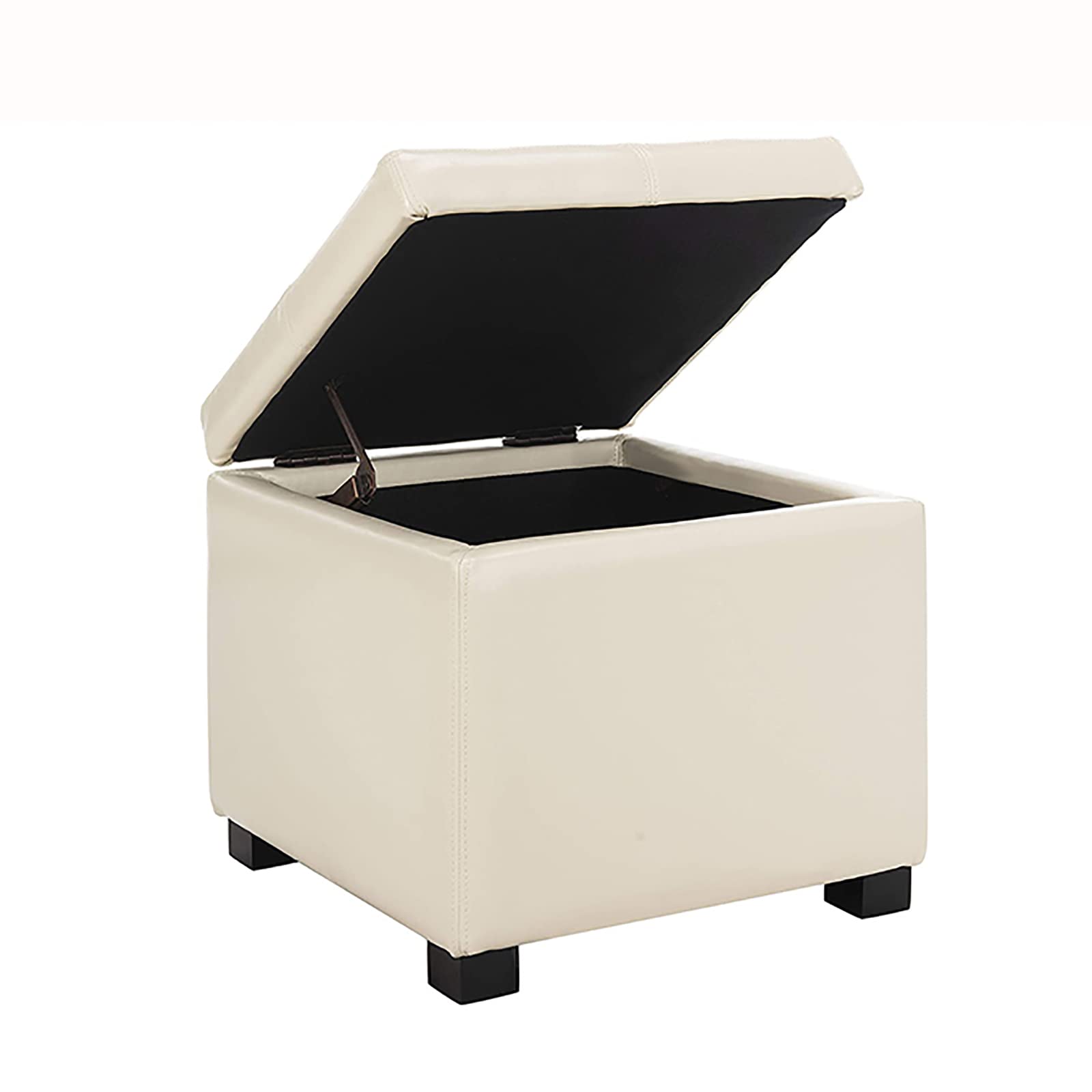 Pouf cubo in pelle bianca avorio di alta qualità, moderno poggiapiedi e sgabello quadrato slish per soggiorno e camera da letto, sgabello nascosto, 45 x 45 x 42 cm / 18x18x17in
