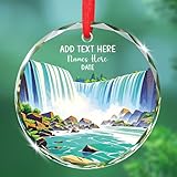 Texte et nom personnalisés New York Niagara Falls Ornements en verre 2025, souvenirs de Noël monuments de New York, cadeaux d'ornement de Noël personnalisés en verre paysage des chutes du Niagara