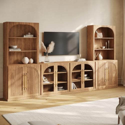 Image of BELLEZE Jagger 130 inch Wall Unit 5-Piece Modular TV Stand - Camel
