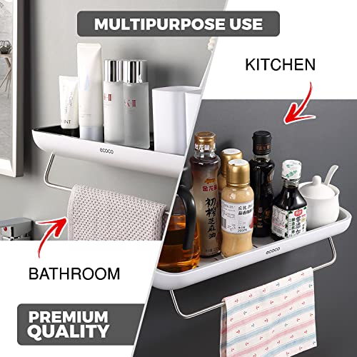 Bathroom Organizer - Wall Mounted Shower Caddy Shelf - With Towel Rail - Extra Strong Self Adhesive - No Drilling - Easy Drainage - Rustproof. (White/Gray) #TOP3