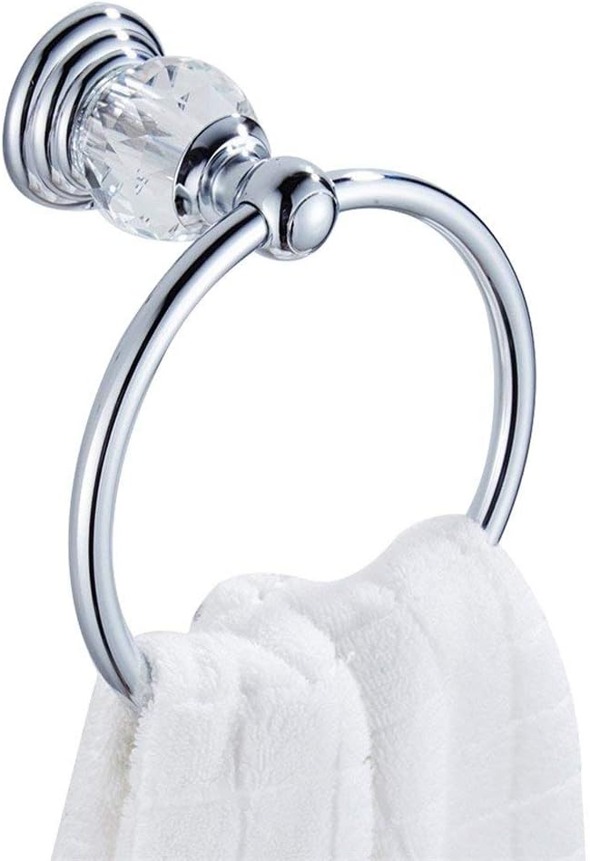 BATHSIR Polished Chrome Alloy Towel Ring,Modern Silver Crystal Round Towel Holder Wall Mounted