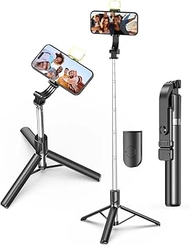 MIXOO 170cm/67in Selfie Stick Tripod with LED Light for All Smartphones