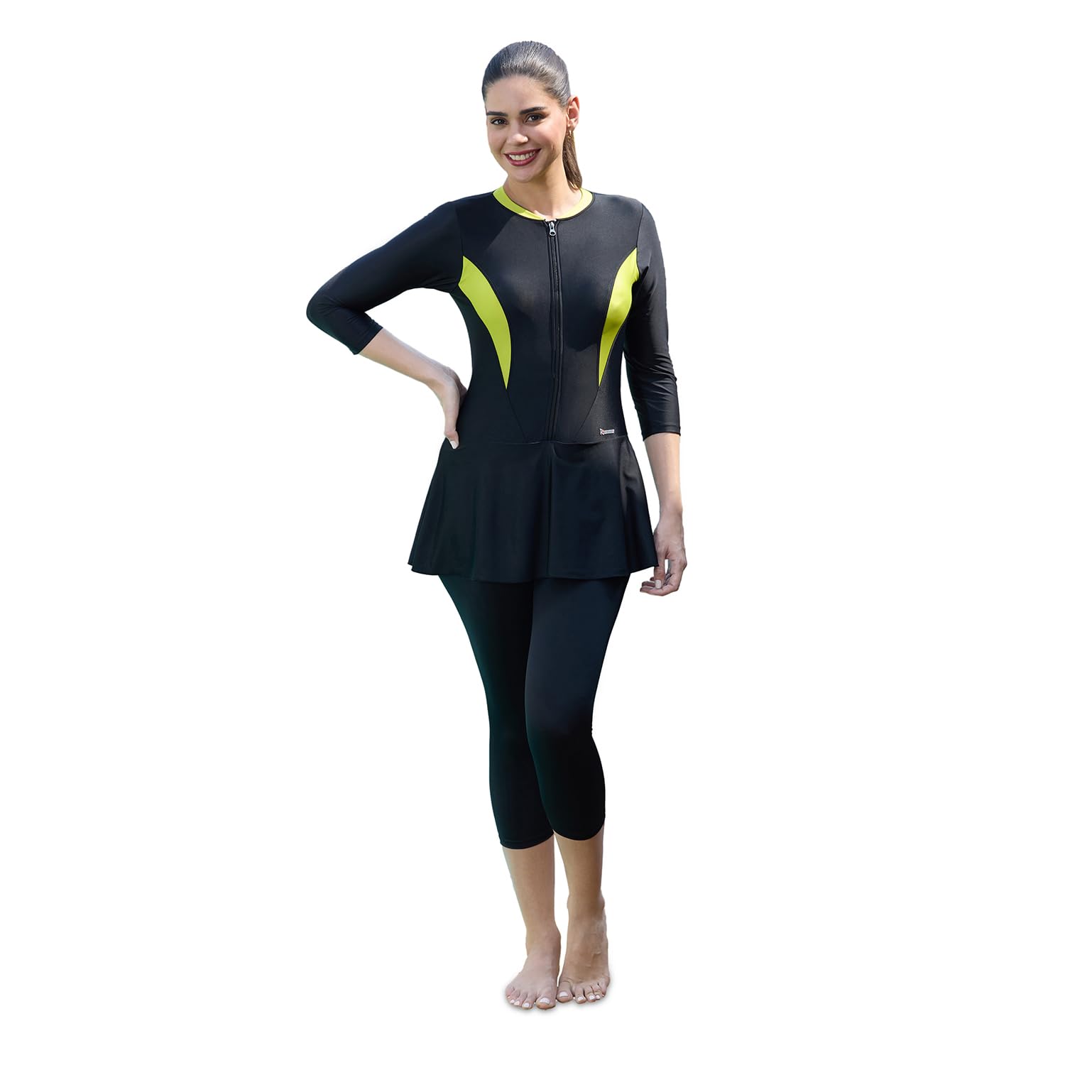 ROVARS Women's Swimming Costume Frock Style Swimdress with Front Zipper, Removable Chest Pads, and Half Sleeves Price In India