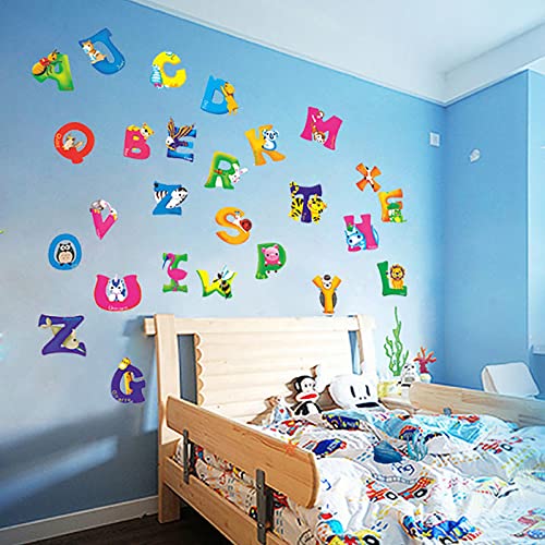 tooloflife Alphabet ABC Kids Wall Stickers Removable Wall Stickers Colourful Animal Alphabet for Kids Nursery Bedroom Living Room - Image 4