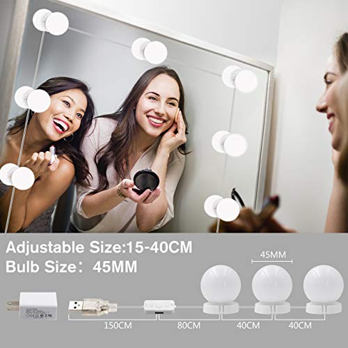 Vanity Mirror Lights Kit,LED Lights for Mirror with Dimmer and USB Phone Charger,LED Makeup Mirror Lights Kit Hollywood Style Lighting Fixture Strip 6500k for Bathroom Dressing Room Vanity Table