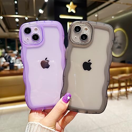 Image of Compatible with iPhone 14 Case 6.1 inch 2022, Cute Kawaii Curly Wave Frame Shape Soft Silicone Shockproof Protective Phone Cover for Women Girls, Clear /Pink