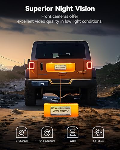 Image of WOLFBOX i17 4K 3 Channel Dash Cam Built-in 5.8GHz WiFi with 64GB Card, 4K+1080P+1080P Dash Cam Front and Rear Inside, Triple Car Camera with 3 Inch Screen, IR Night Vision, WDR, 24H Parking Mode, GPS