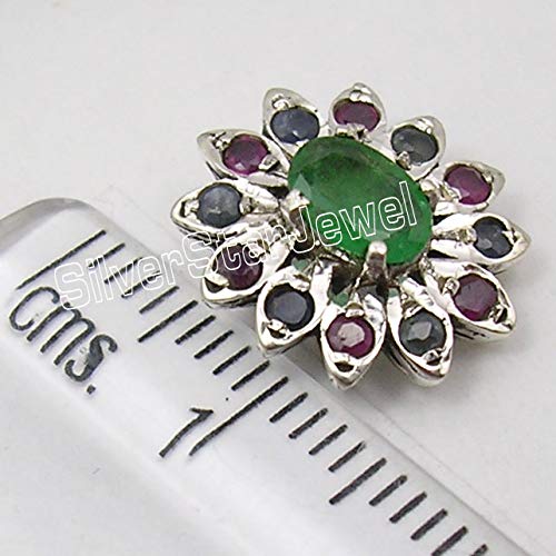 925 Solid Silver Multicolor Faceted Emerald, Ruby & Sapphire Earrings 1.5 cm3
