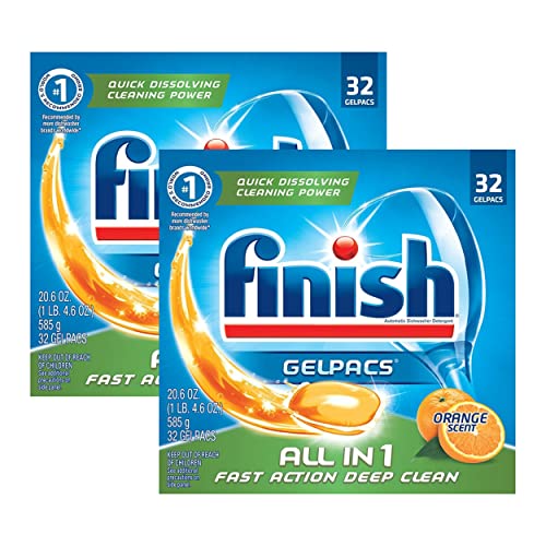 Finish All in 1 Gelpacs, Dishwasher Detergent Tablets, Orange, 32 Count (Pack of 2) Finish All in 1 Gelpacs, Dishwasher Detergent Tablets, Orange, 32 Count (Pack of 2)