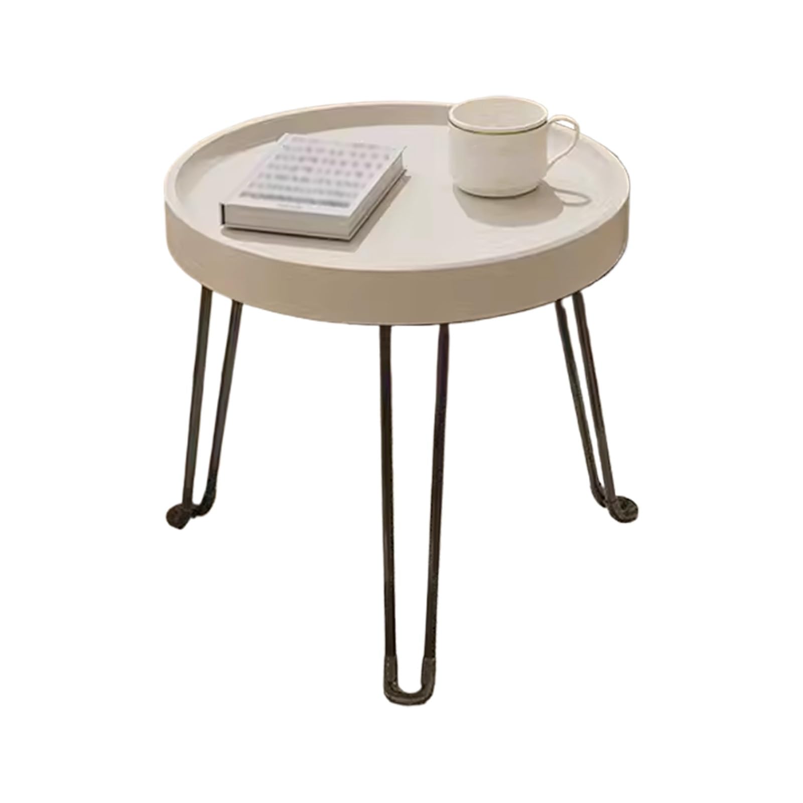 Mały Stolik Kawowy Biały, Stolik Pomocniczy do Kanapy, Nogi ze Stali Węglowej Składany Łatwy w Pielęgnacji, Stolik Końcowy, do Salonu, Sypialnia(White,50CM)
