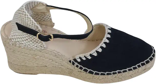 Alpargatas Sandalia Valenciana Mujer - Cuña Yute Natural 5cm - Piel Serraje