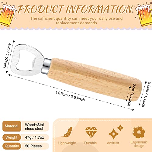 Lounsweer 50 Pcs Wood Wine Bottle Opener Stainless Steel Bottle Opener Wood Handheld Heavy Duty Bartender Bottle Openers Cider Bottle Opener Engraved Gift Set For Kitchen Wedding Party Bar Home Restaurant thumb #1