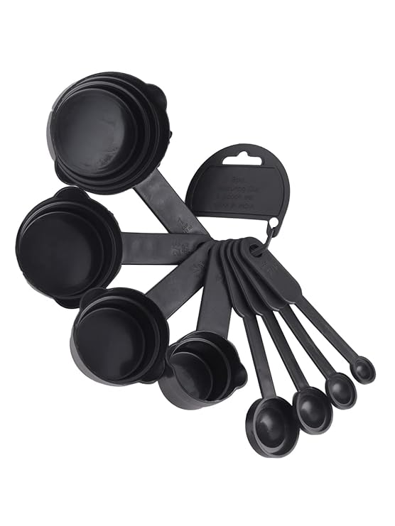 Abode Kitchen Essential Measuring Cup & Spoon for Spices | for Cooking and Baking Cake | Multipurpose Tablespoon Cups with Ring Holder | (Black, Plastic) at Rs. 99