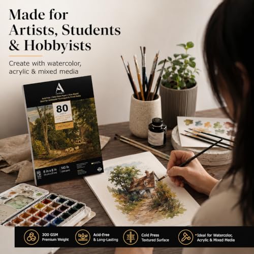 Image of ArtRight Artists' A5 Acrylic Paper Pack of 80 Sheets, 300 GSM; Rough Grain Handmade Sheets for Gouache & Mixed Media (Papers for Acrylic & Gouache Media)