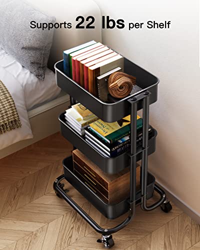 image for Pipishell 3 Tier Metal Rolling Utility Cart, Heavy-Duty Storage Rollin