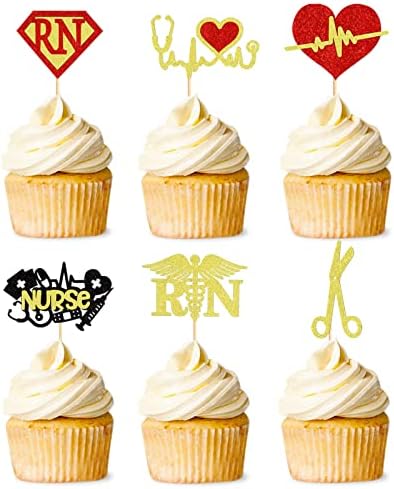 24 Pack Nurse Cupcake Toppers Nurse Graduation Cupcake Picks Medi...