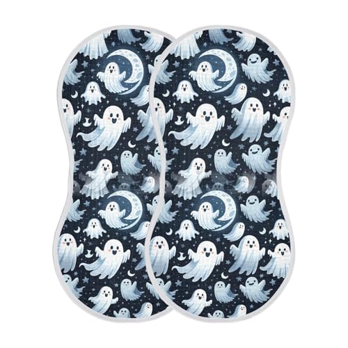 Muslin Burp Cloth for Baby 2PCS Halloween Ghost White Night Super Absorbent Burping Cloths, Bibs for Newborn Boys Girls