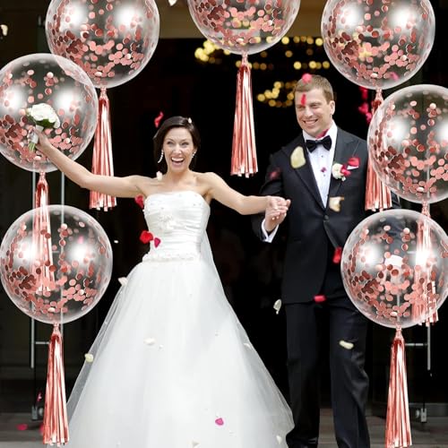 Image of Wanna Party 5 Pieces 24 Inch Jumbo Bubble Confetti Bobo Balloons Including Gold Confetti for Wedding Birthday Anniversary Christmas Decorations (Rose Gold)