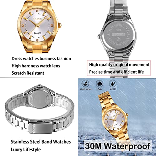 SKMEI Watches for Women Ladies Female Fashion Waterproof Dress Business Stainless Luxury Classic Analog Quartz Simple Wife Girls Gifts Gold Wrist Watch4