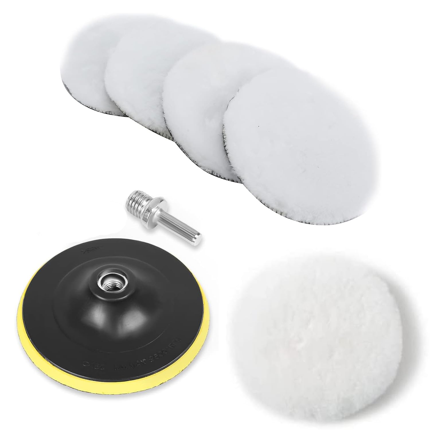 7 Pcs Wool Polishing Buffing Pad Set, Car Polisher Buffer Wheel, 6 inch Polishing Pad for Drill Buffer Attachment with M14 Drill Adapter