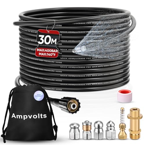Ampvolts 30m Rohrreinigungsschlauch Set – 5800 PSI / 400 bar, inkl. 5 Düsen & GelbMessing-Adapter, kompatibel mit Karcher K2 K3 K4 K5 K6 K7, effektive Rohr- und Abflussreinigung Ampvolts 30m Rohrreinigungsschlauch Set – 5800 PSI / 400 bar, inkl. 5 Düsen & GelbMessing-Adapter, kompatibel mit Karcher K2 K3 K4 K5 K6 K7, effektive Rohr- und Abflussreinigung