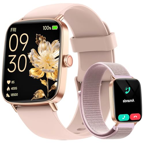 Smartwatch Donna Uomo Chiamate e Whatsapp, 1.85″ Smart Watch Contapassi Cardiofrequenzimetro da polso/SpO2/Contapassi/Sonno, Orologio Smart Fitness Sportivo Impermeabile per Android iOS Rosa