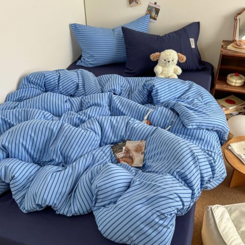 Freyamy Gestreifte Bettwäsche 135x200 Blau Gestreift Aesthetic Bettwäsche Set – Ansicht 2