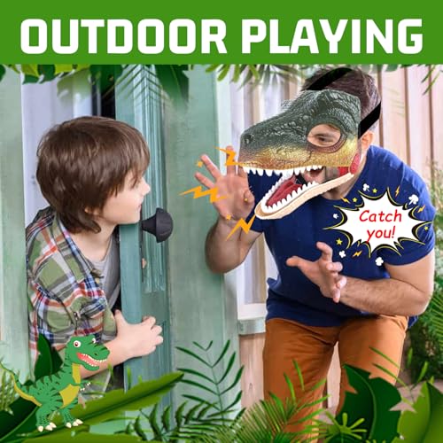 Audasi Dino Mask Dinosaur Mask Moving Jaw Hard Plastic Halloween Masks Electric Dinosaur Toy Simulated Velociraptor Face Mask with Open Mouth Funny Halloween Party Cosplay Props for Kids Adults - Image 2