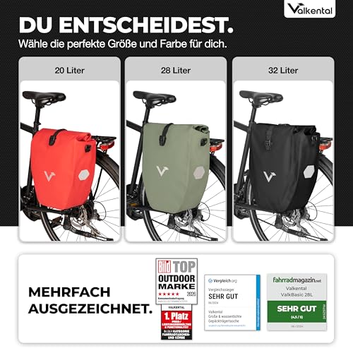 Valkental Große & wasserdichte Gepäckträgertasche - Fahrradtasche für Gepäckträger mit großen Reflektoren [Abschließbar] Bombenfester Sitz - Mehrfach ausgezeichnet - Gefertigt für Langlebigkeit