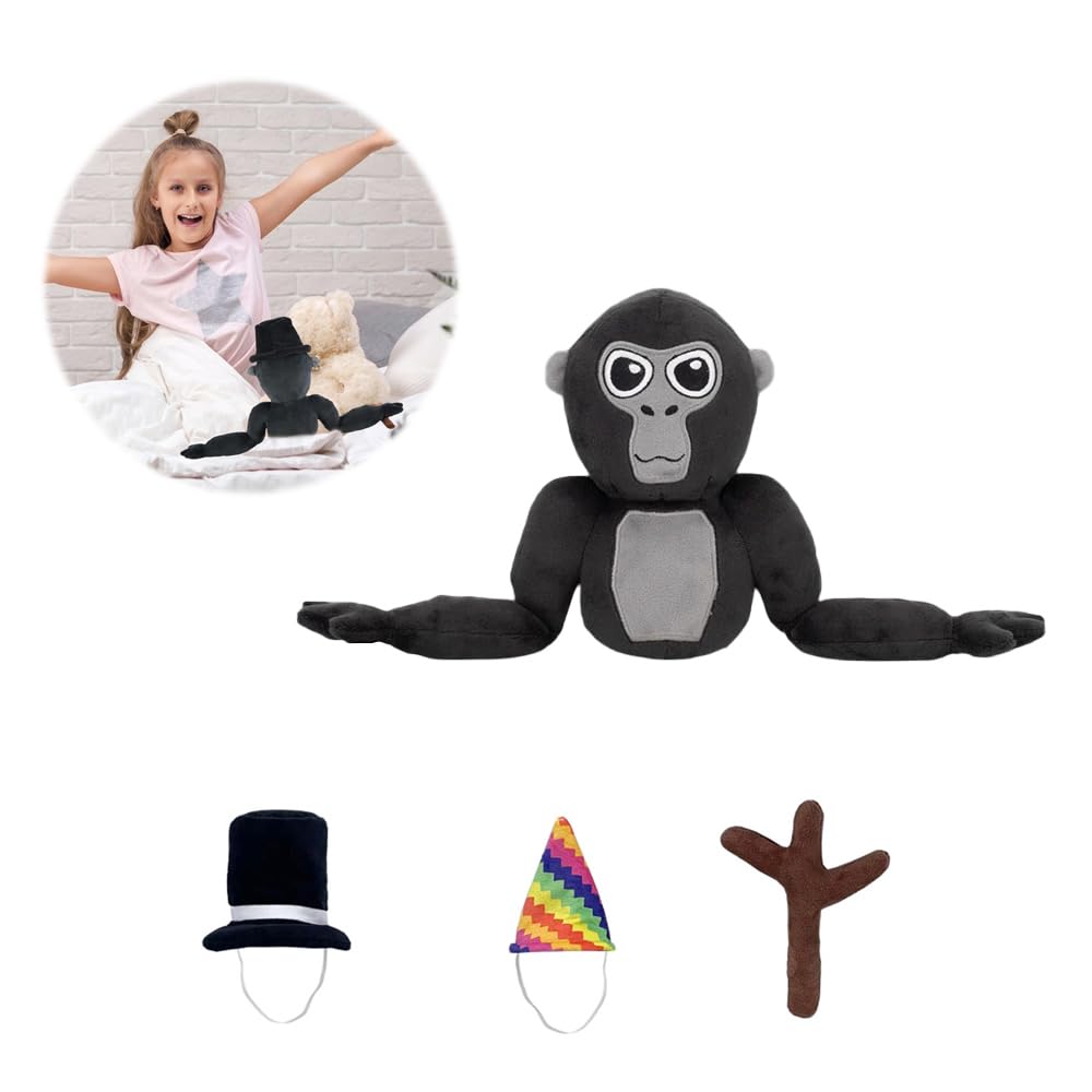 Gorilla Plush, Soft Gorilla Plush Toy, Cute Cartoon Sensory Toy Huggable, Collectible Gorilla Monkey Plush Stuffed for Fans & Kids Birthday Easter Christmas (Blcak)