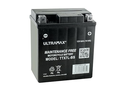 ULTRAMAX TTX7L-BS, 12V 6Ah 70 CCA Motorcycle Motorbike Powersports Battery