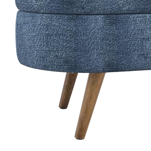 Image of ECLYL Oval Storage Bench 43.5 inch Linen Fabric Upholstered Entryway Bench with Solid Wood Legs Ottoman Bench Indoor Bench for Living Room /Bedroom /End of Bed /Entryway (Blue)