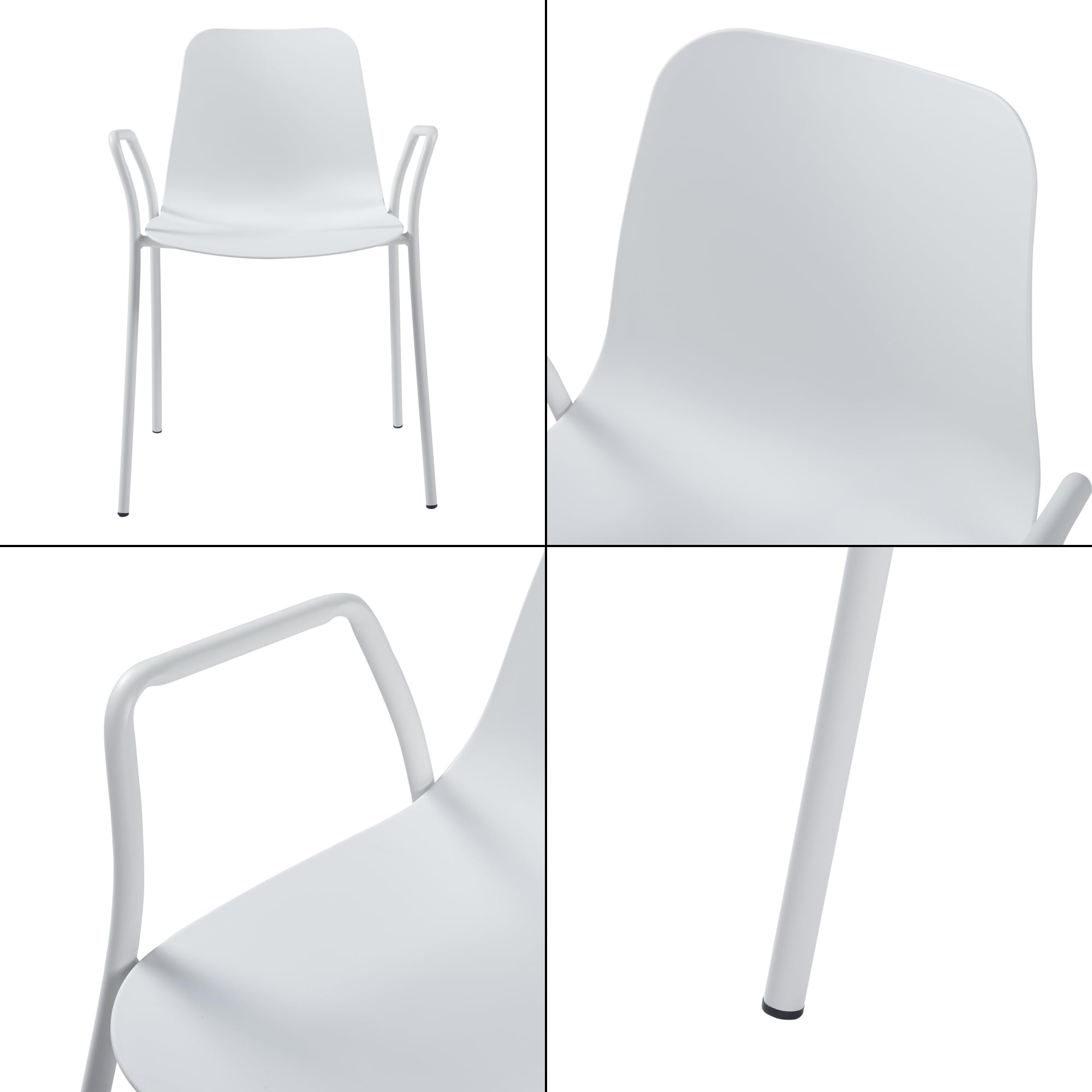 [en.casa] Silla de Comedor con Reposabrazos y 4 Patas máx. 130 kg Silla de Cocina Salón Plástico y Metal 80 x 58 x 52 cm - Blanco