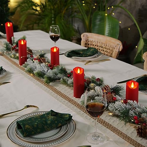 Image of Homemory Christmas Flameless Candles, Battery Operated Candles with Remote Timers, Electric Fake Candles for Home, Christmas Decoration, Made of Plastic, Red /Burgundy, Set of 9