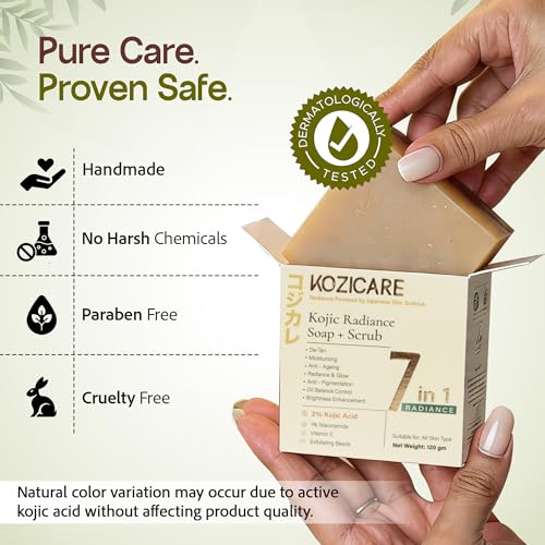 Image of Kozicare Kojic Radiance Soap & Scrub - Japanese 7-in-1 Formula, Pack of 1