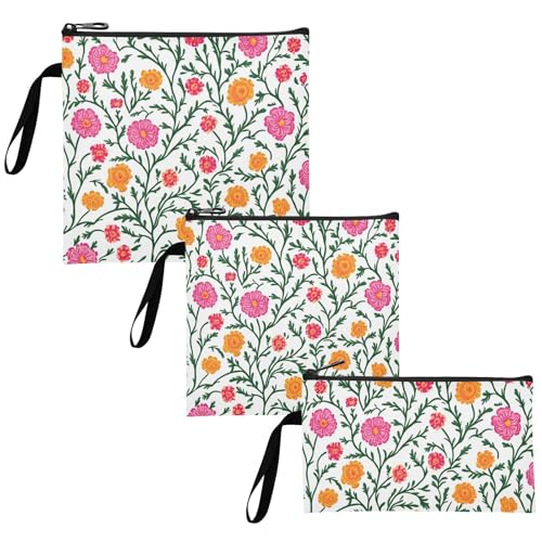 Peach Marigold Flowers Vines 3 Piecing Reusable Sandwich Snack Bag Portable Food Safe Lunch Bags for Women Girls Trip