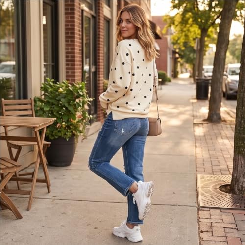 Polka Dot Sweatshirt for Women Color Block Crewneck Sweatshirt Sweatshirts - image 3