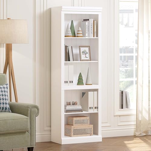 Spirich 5 Tier White Bookshelf, Tall Bookshelf with Storage, Open Wooden Book Shelf, Modern Large...