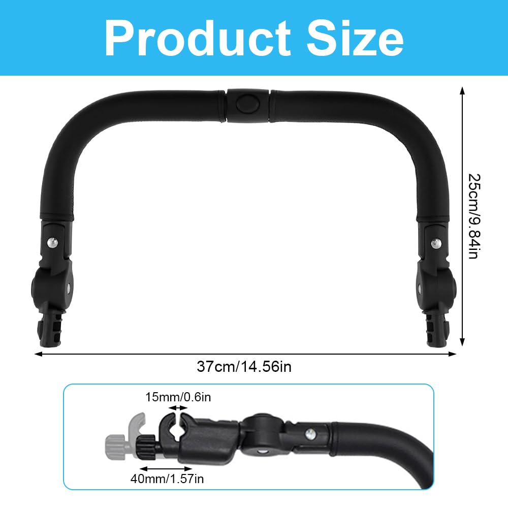 Bracciolo Per Passeggino, 37x25cm Universale Passeggino Paraurti Bar, Barra Paraurti Per Passeggino, Maniglione Per Passeggino Regolabile E Rimovibile, Passeggino Parti Accessori(Nero)